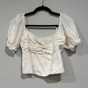 Abercrombie & Fitch White Puff Sleeve Crop Top